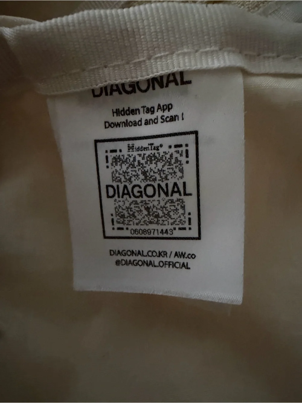 Diagonal Korean Made Light Beige Nylon Backpack with Front Zipper Pocket